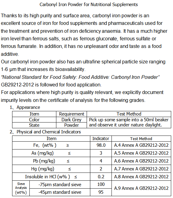 11 Carbonyl Iron Powder for food and nutritional supplements